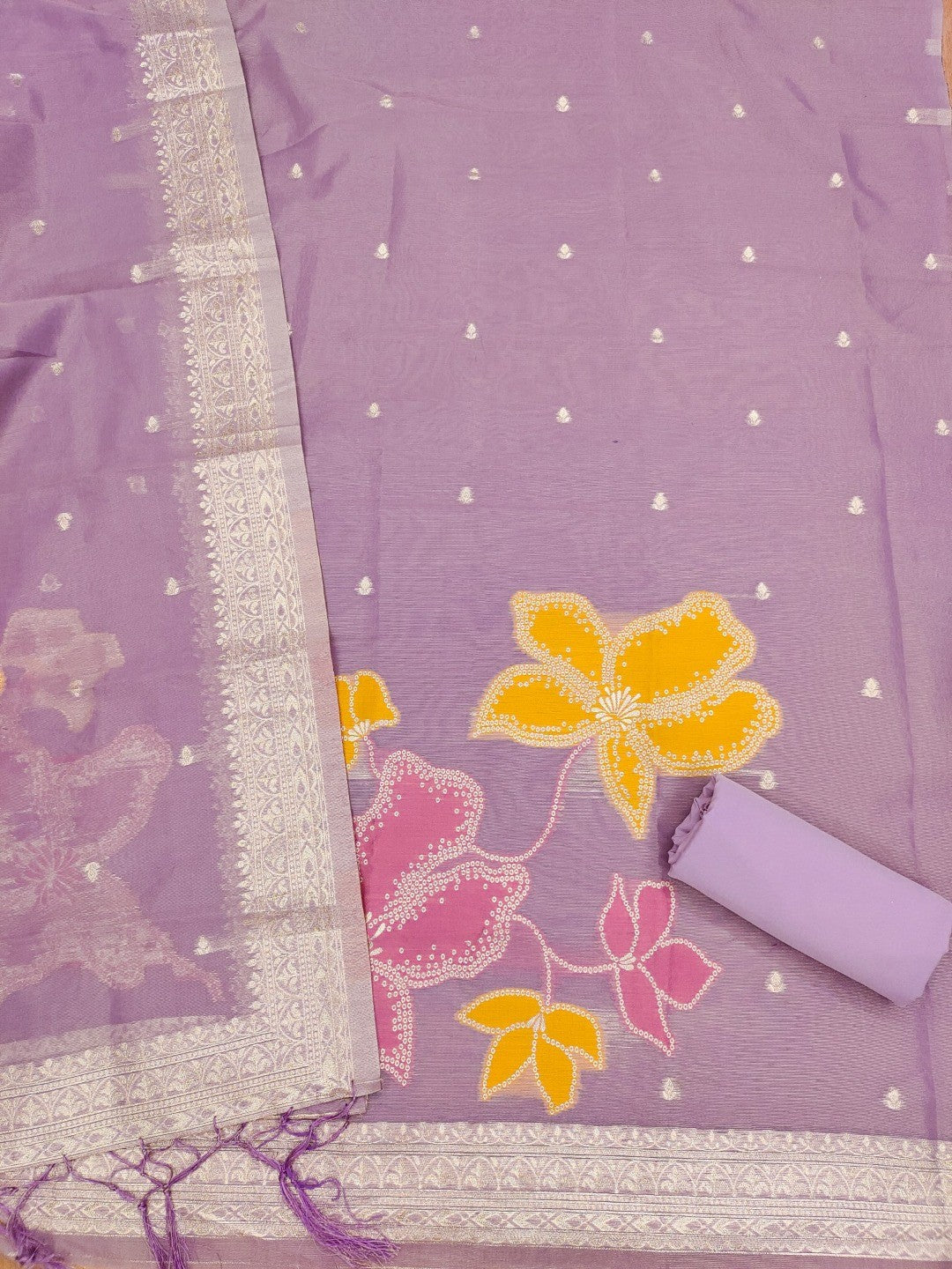 Classic Lavender Floral Weaving Work Tissue Shimmer Jacquard Dress Material For Timeless Styling - Image 5