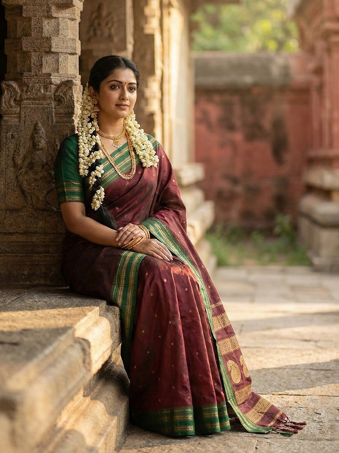 Graceful Maroon Woven Silk Blend Saree With Paisley Pattern Pallu & Decorative Tassels - Image 4
