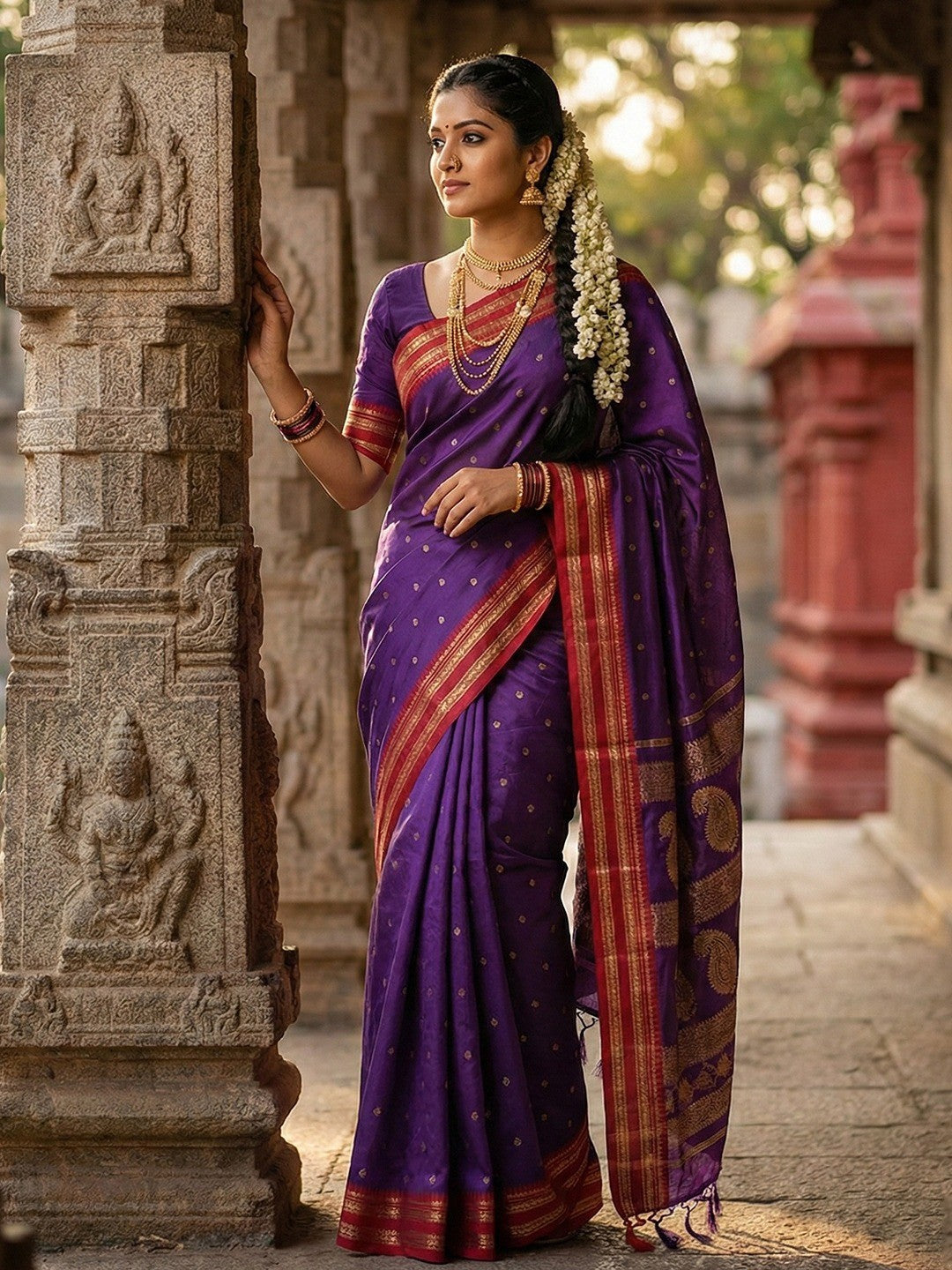 Graceful Royal Purple Woven Silk Blend Saree With Paisley Pattern Pallu & Decorative Tassels - Image 1