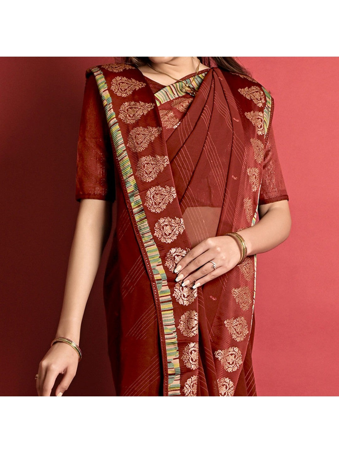 Maroon Printed Georgette Saree - Image 1