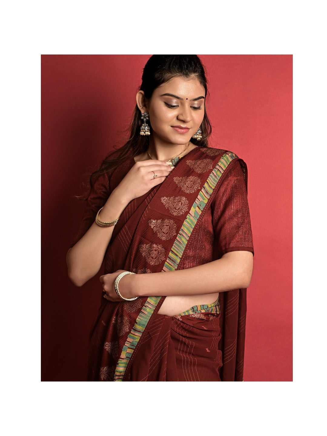 Maroon Printed Georgette Saree - Image 1