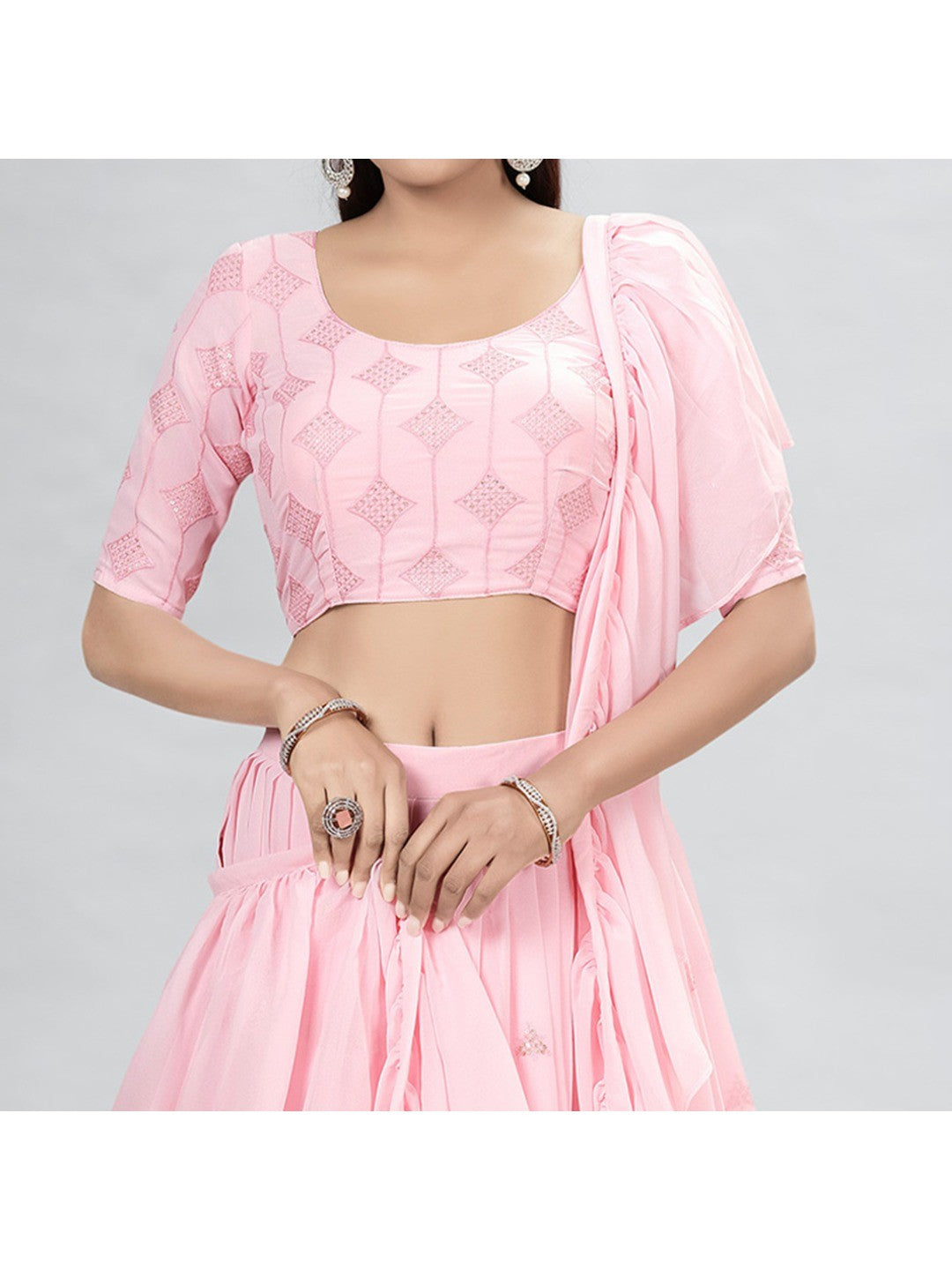 Pink Embroidered Georgette Lehenga Choli - Image 3