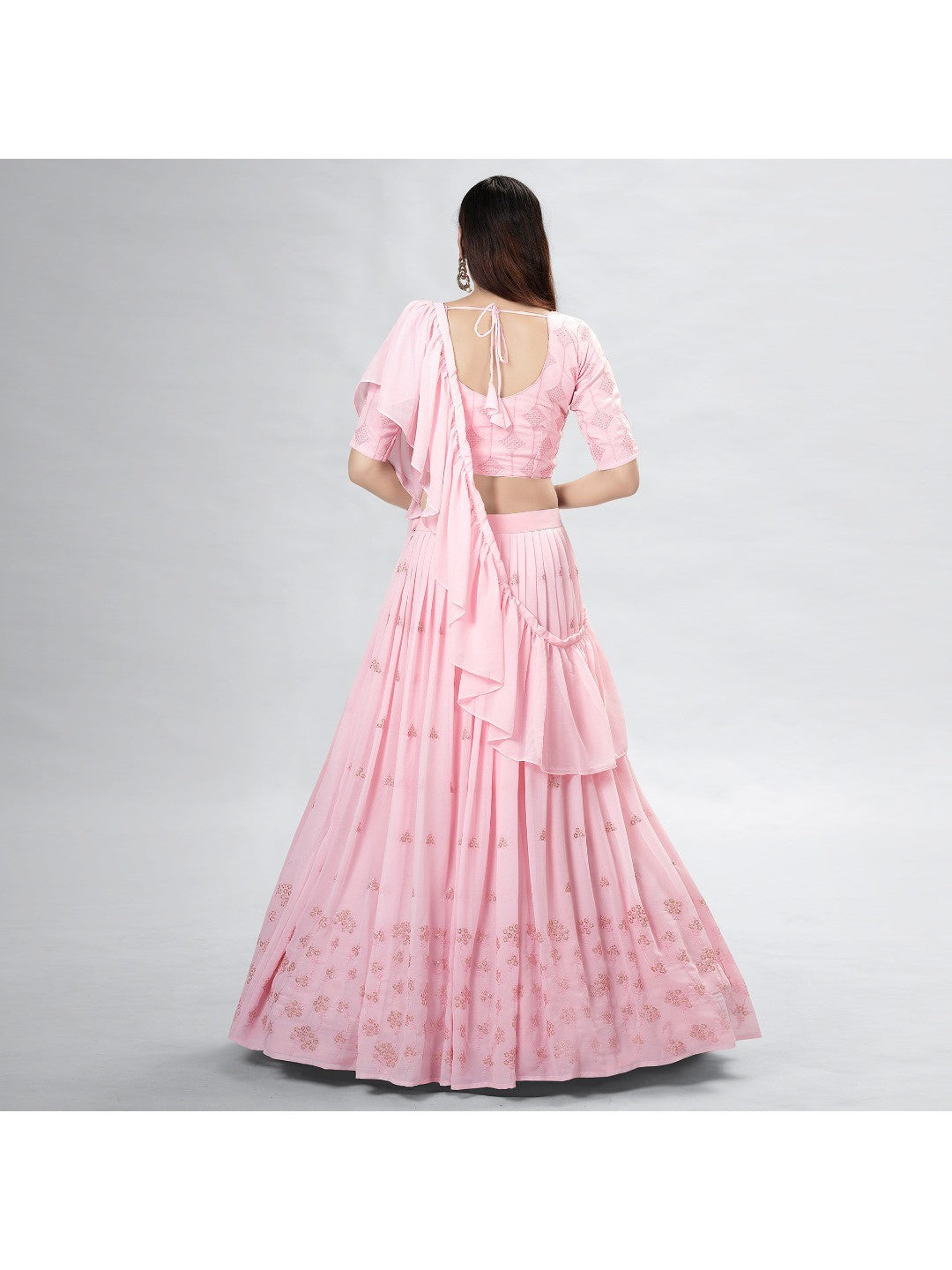 Pink Embroidered Georgette Lehenga Choli - Image 1