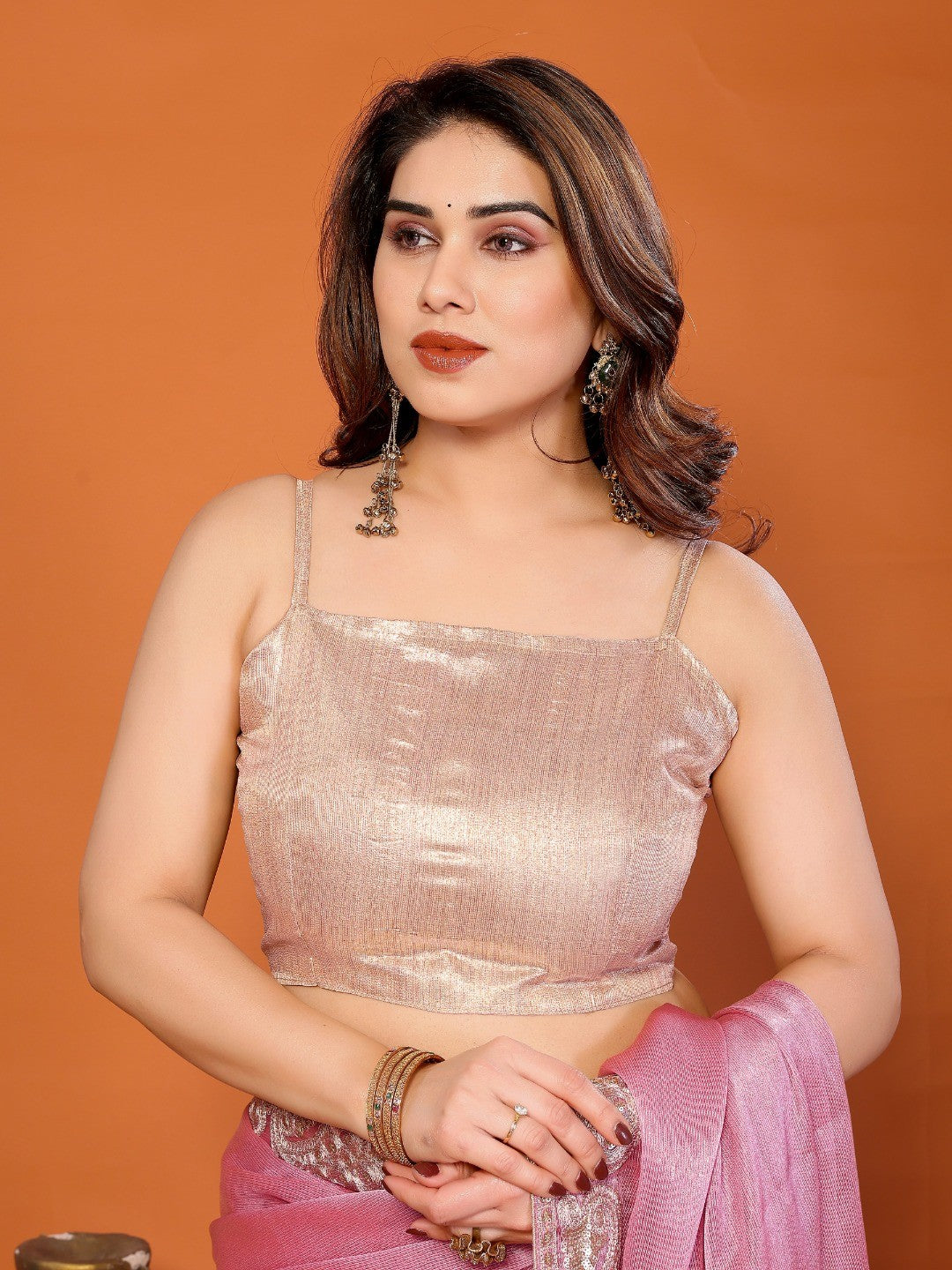 Elegant Pink Chiffon Saree Featuring Shimmering Sequins Cording Embroidered Work - Image 5
