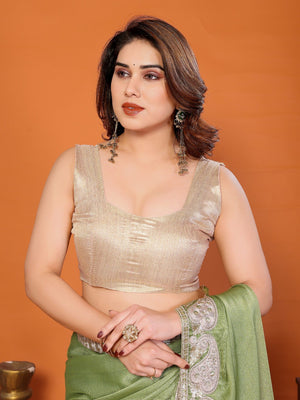 Elegant Pista Green Chiffon Saree Featuring Shimmering Sequins Cording Embroidered Work - Image 2