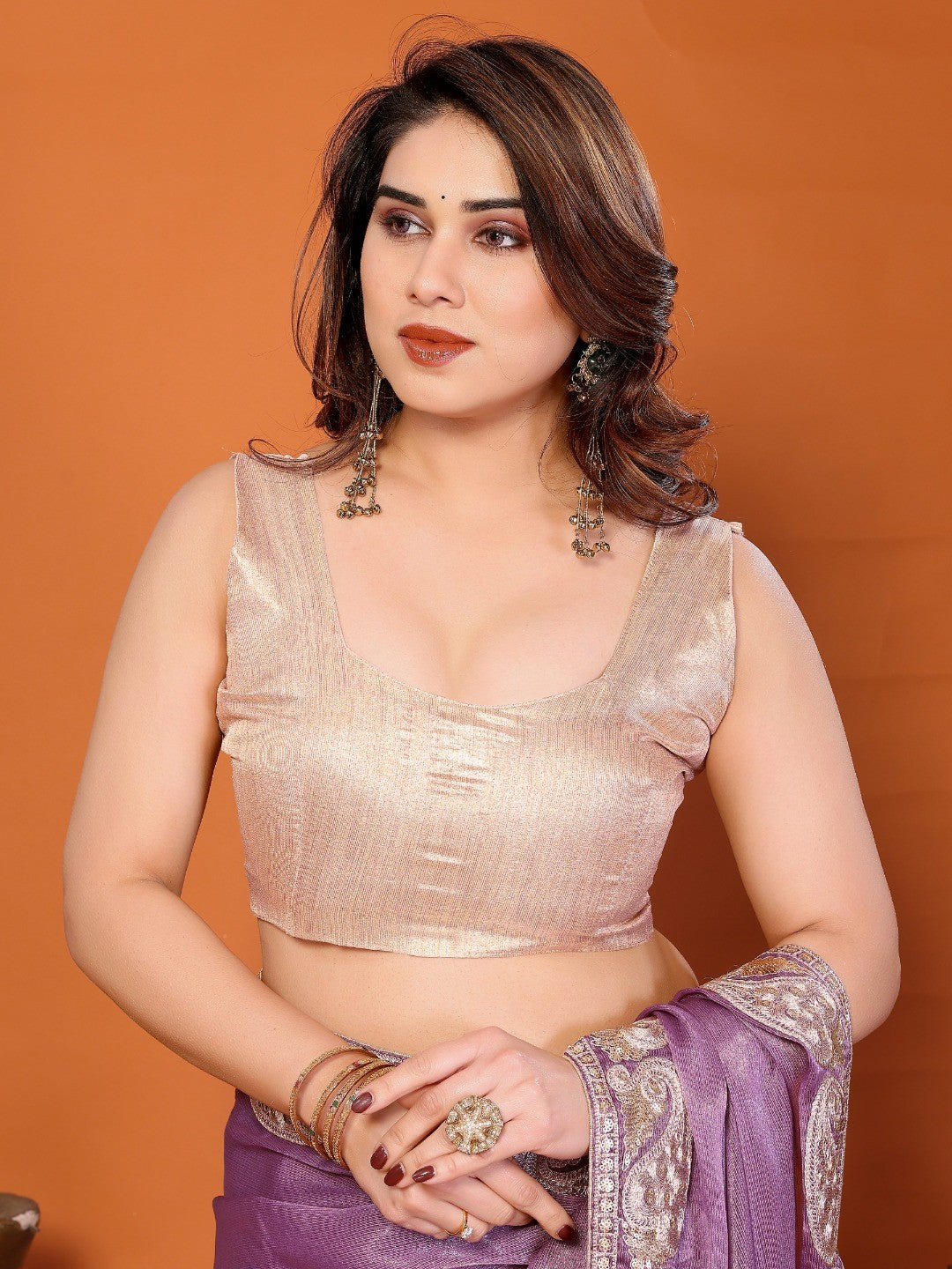 Elegant Purple Chiffon Saree Featuring Shimmering Sequins Cording Embroidered Work - Image 5