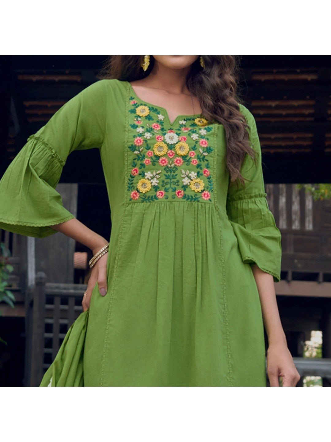 Green Embroidered Pure Cotton Suit - Image 4