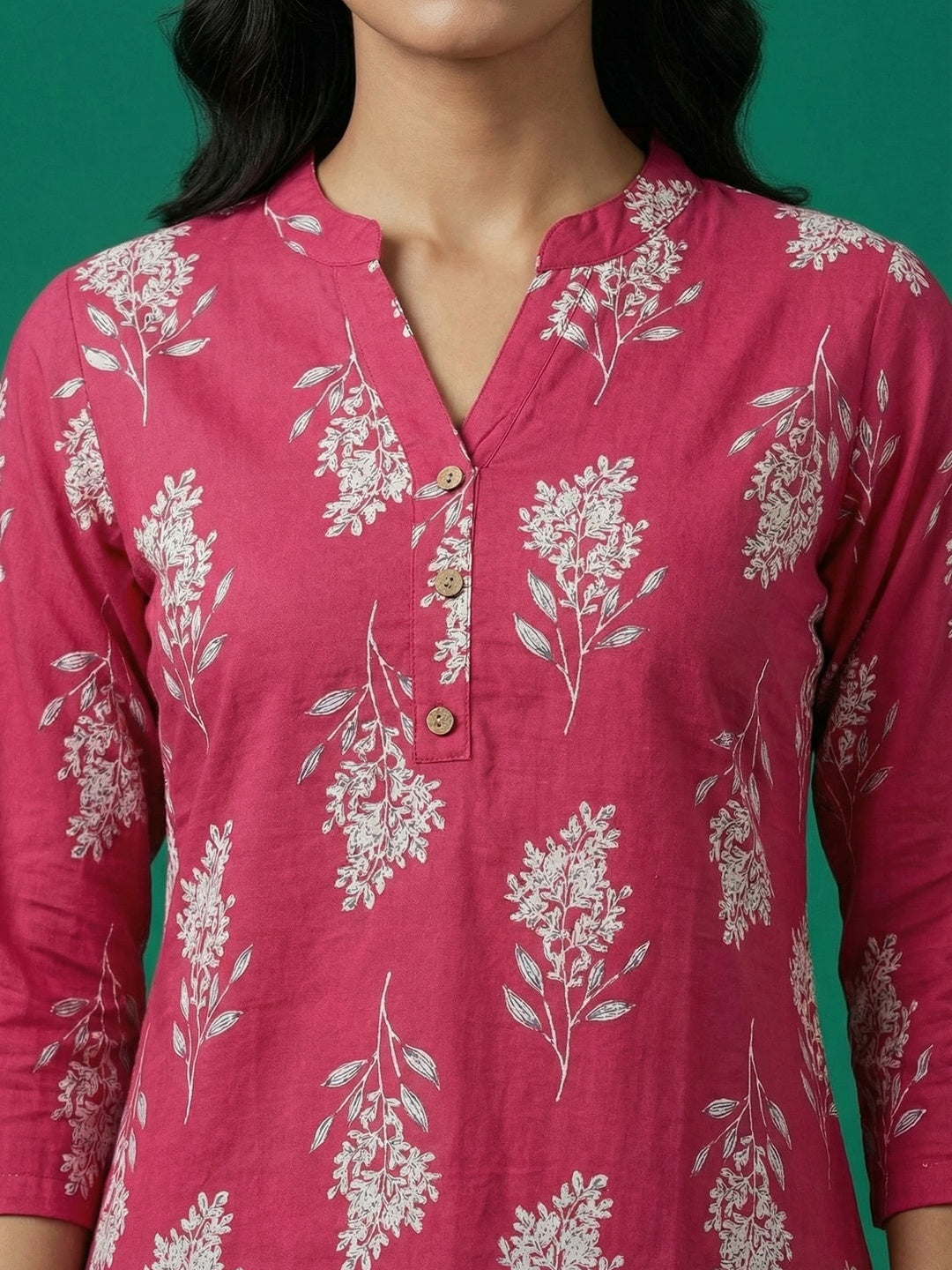 Pink Floral Print Pure Cotton Top Crafted for Relaxed Casual Wear - Image 3