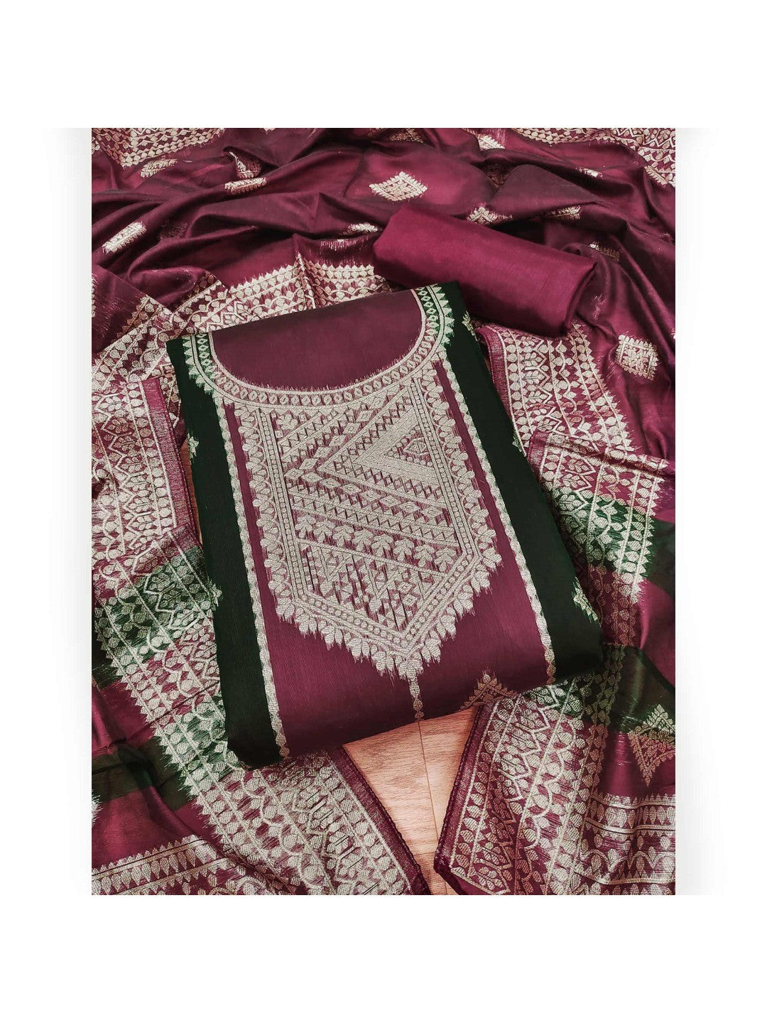Maroon Woven Chanderi Dress Material - Image 3
