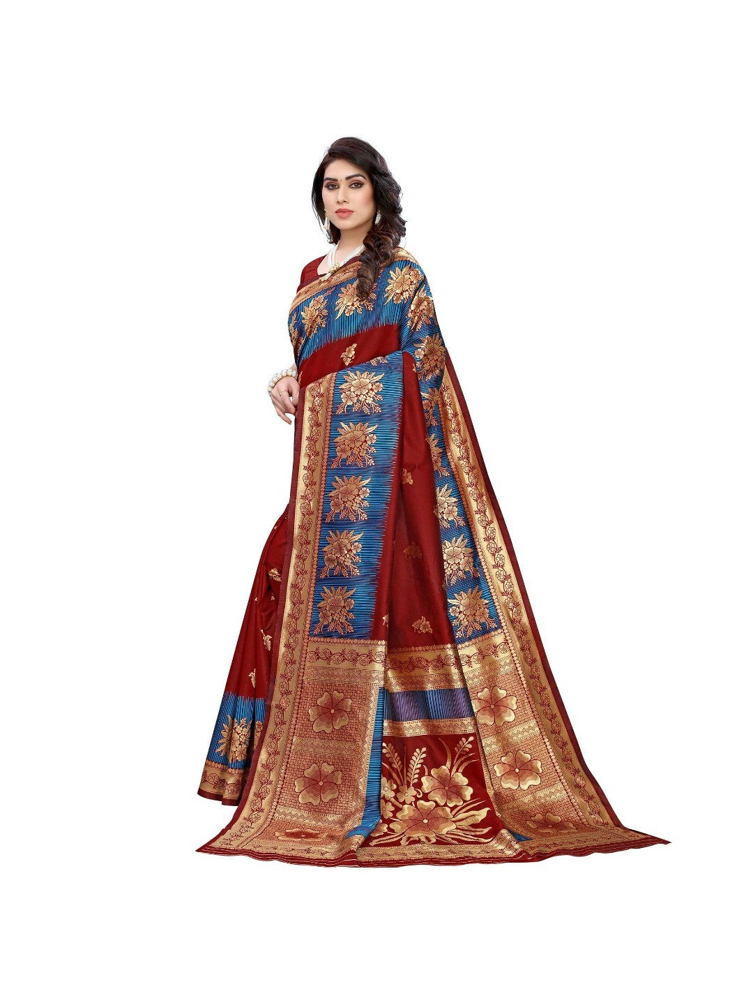 Demanding Maroon Colored Festive Wear Woven Jacquard Saree - Image 3