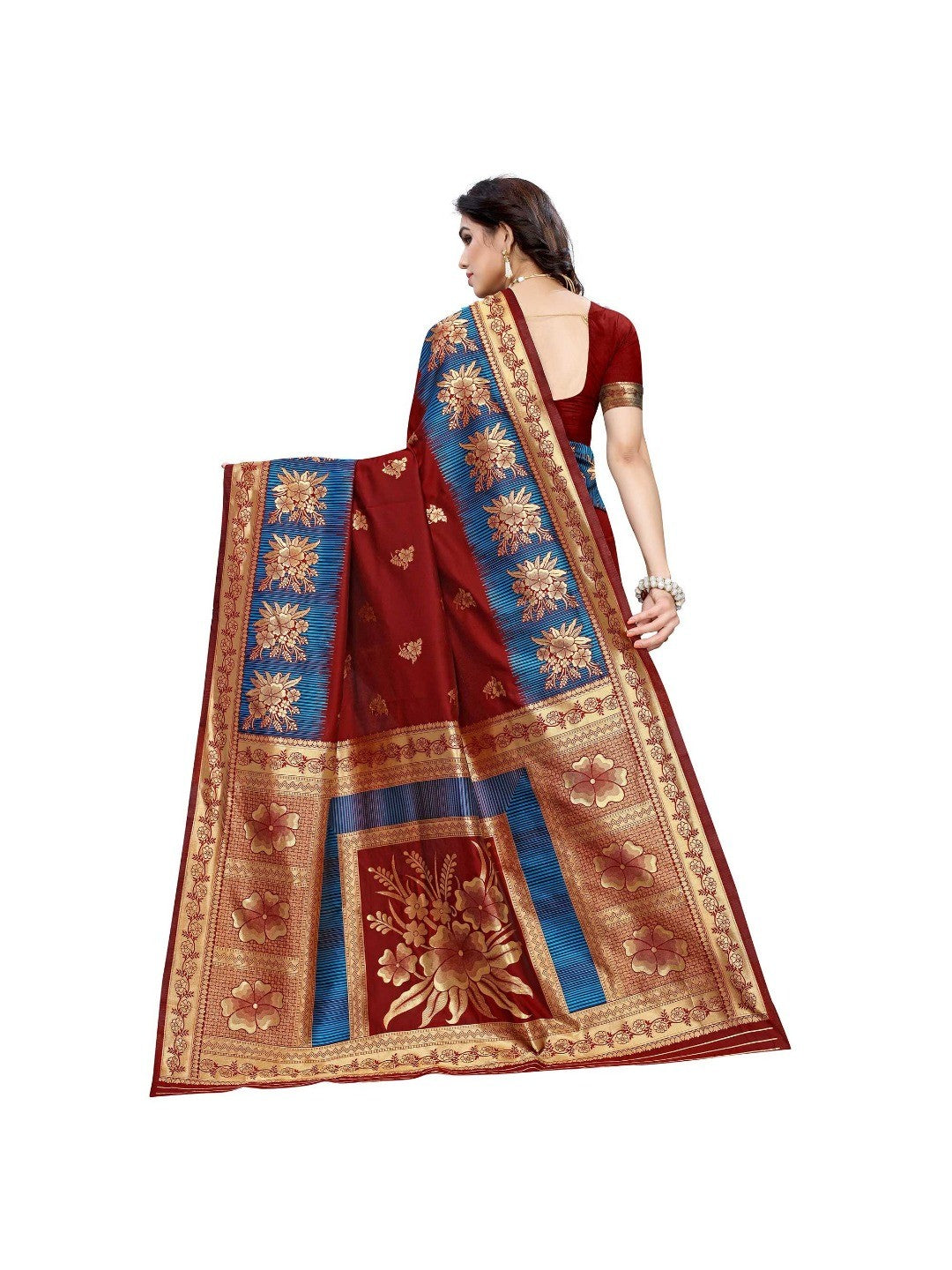 Demanding Maroon Colored Festive Wear Woven Jacquard Saree - Image 2