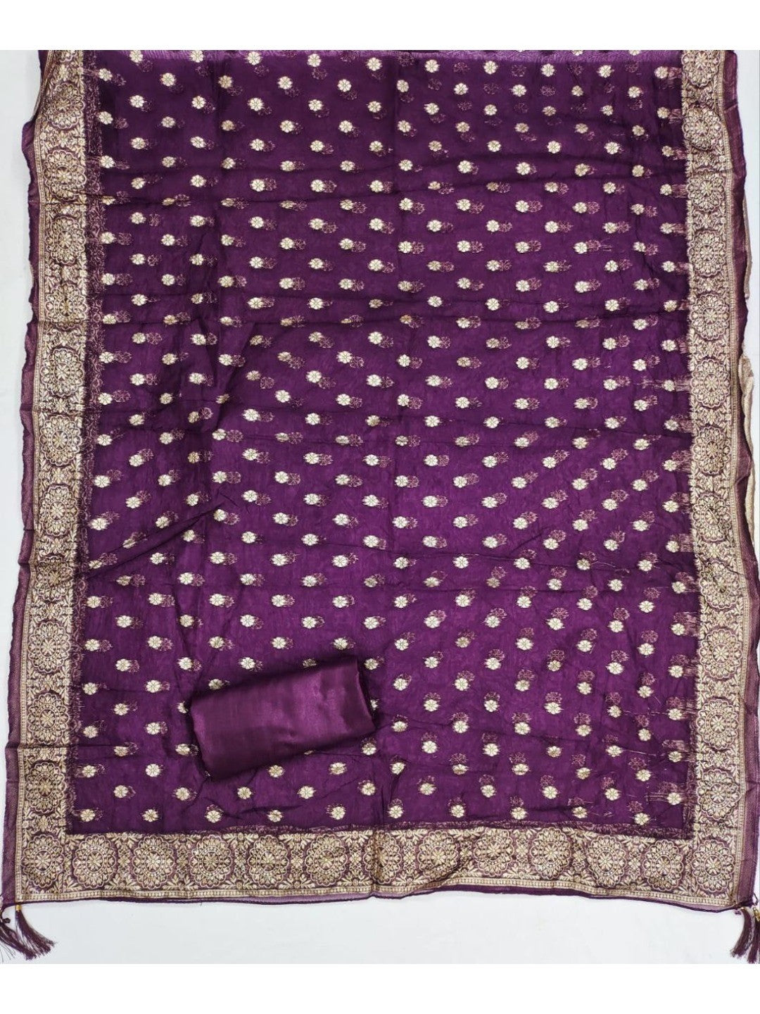 Cream & Wine Butti Weaving Shimmer Dress Material With Elegant Cording Embroidery Work On Neck - Image 3