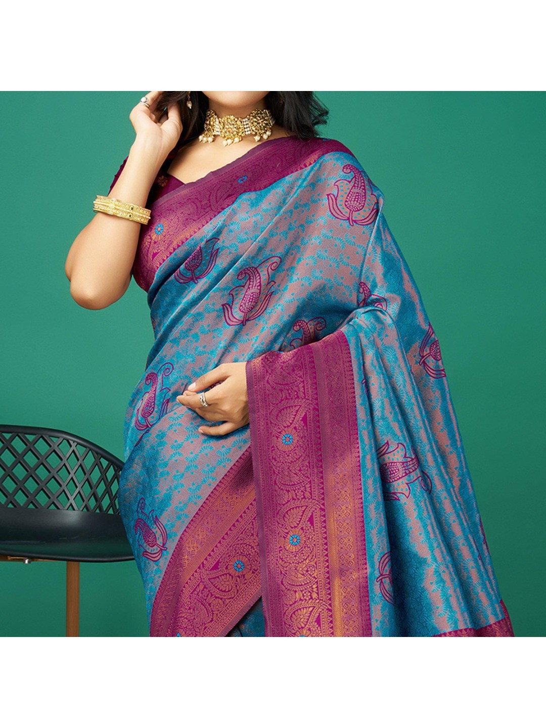 Blue Zari Woven Banarasi Silk Saree With Tassels - Image 1