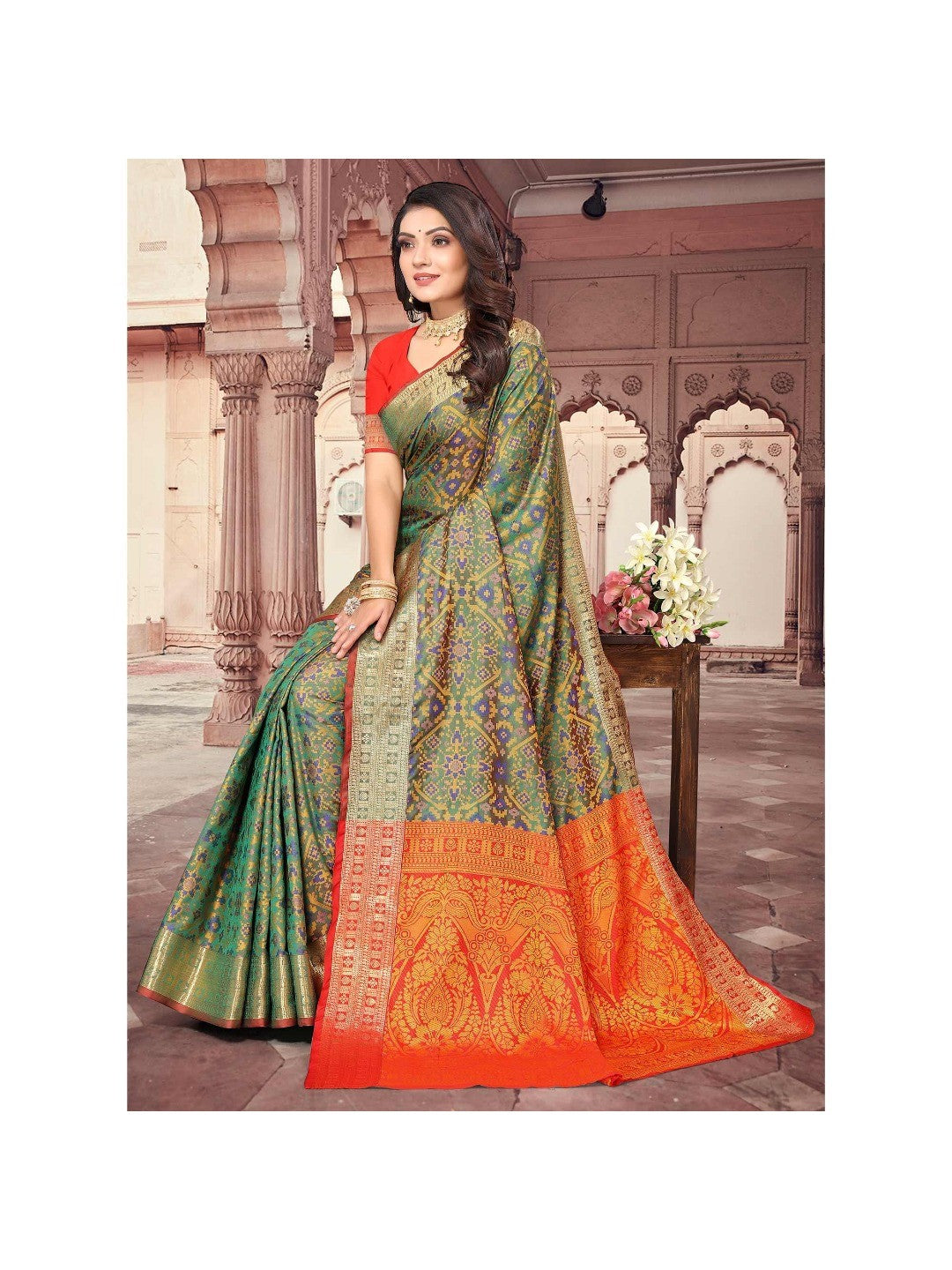 Green Woven Cotton Silk Saree - Image 1
