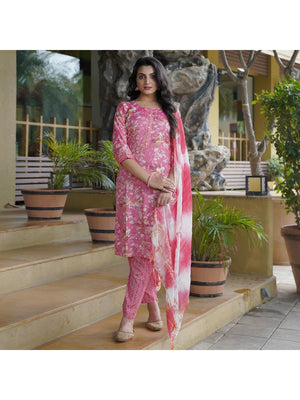 Pink Foil Printed Rayon Suit - Image 1