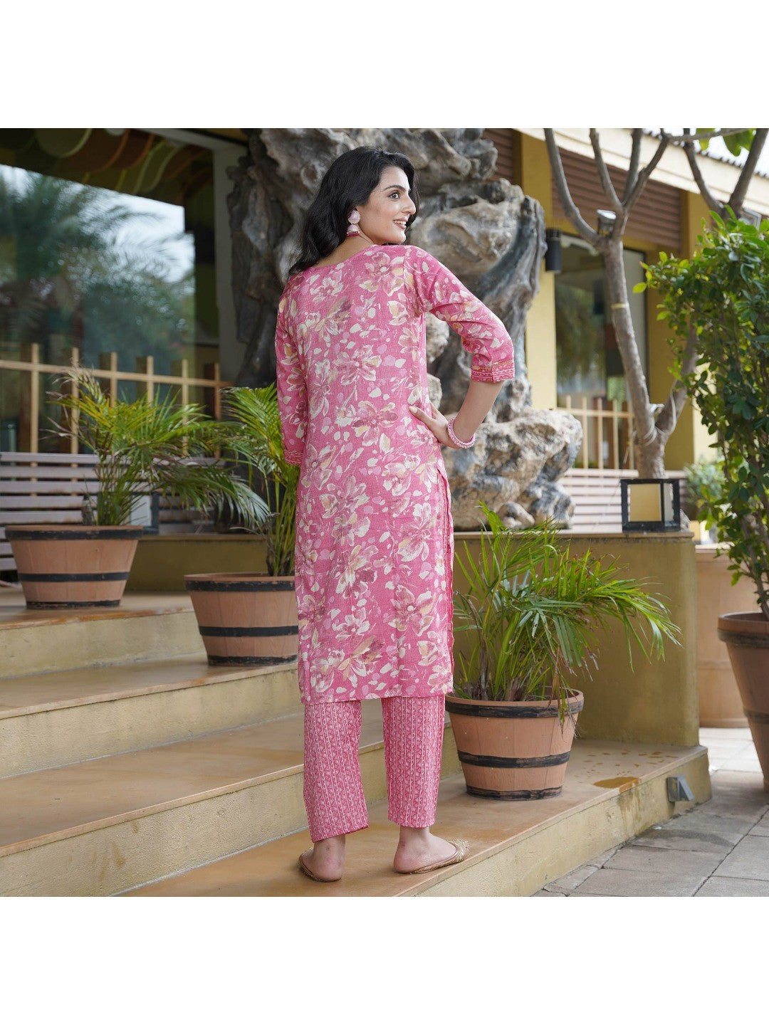 Pink Foil Printed Rayon Suit - Image 6