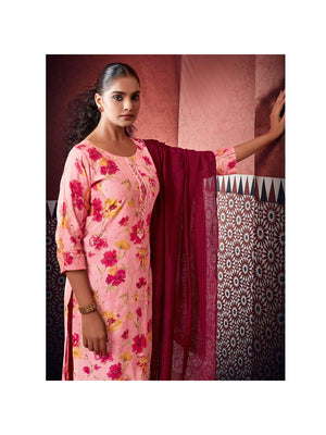 Pink Floral Foil Printed Modal Suit - Image 1