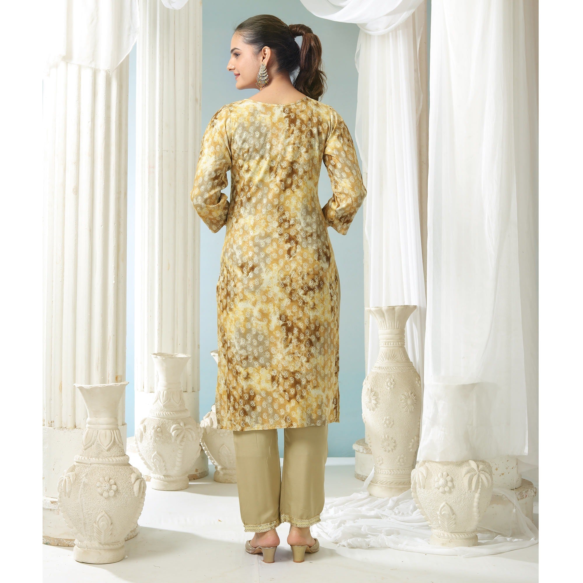 Cream Paisley Foil Printed Rayon Suit - Image 2