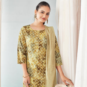 Cream Paisley Foil Printed Rayon Suit - Image 1