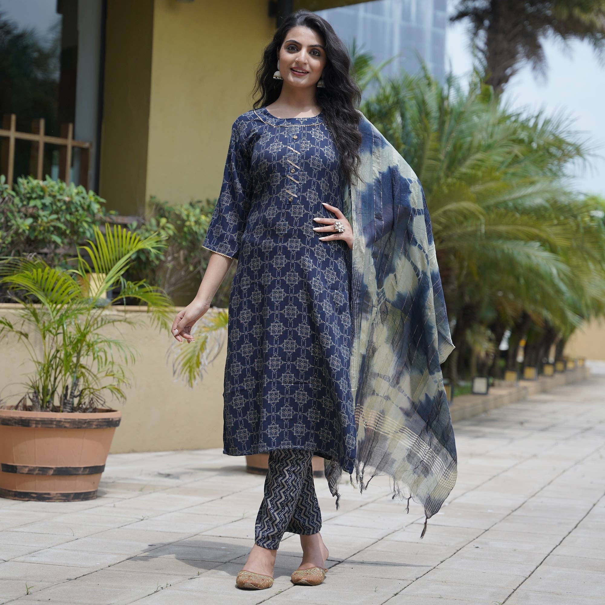 Blue Foil Printed Rayon Suit - Image 6