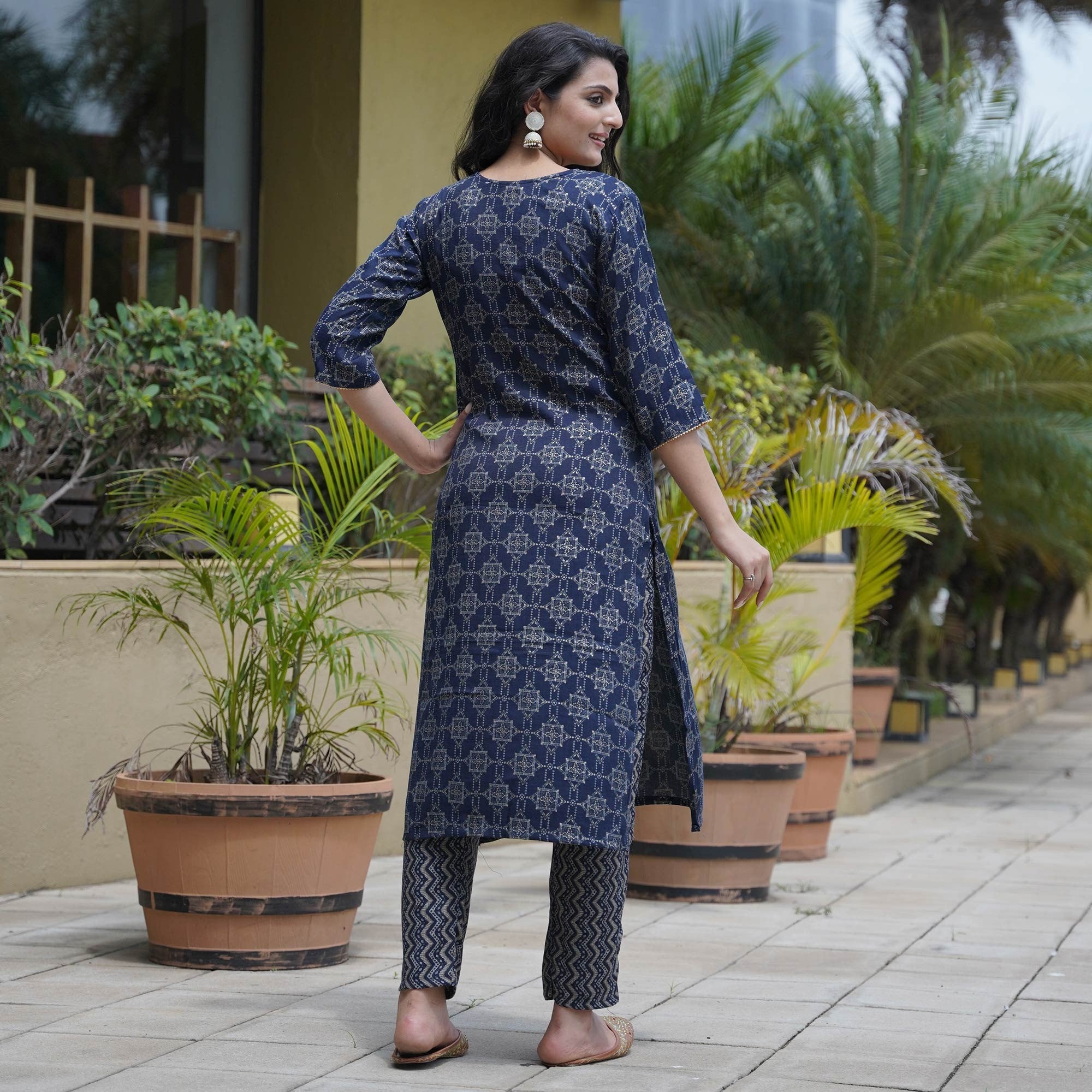 Blue Foil Printed Rayon Suit - Image 2