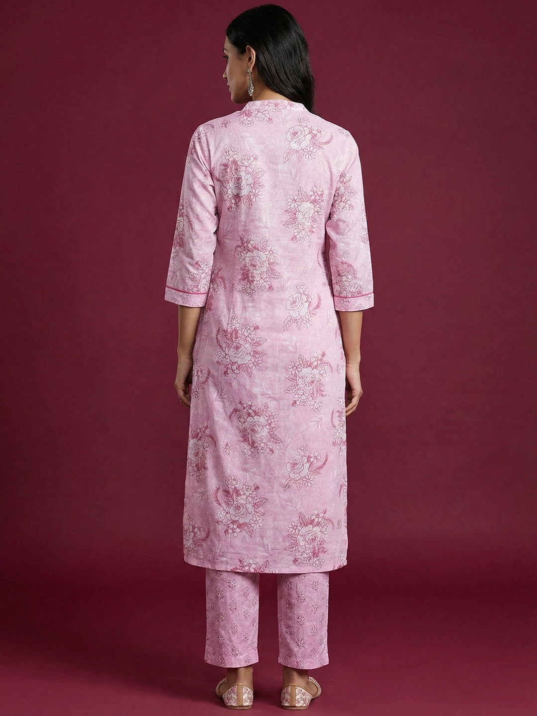Pink Floral Printed Pure Cotton Salwar Suit Set with Breathable Fabric Feel and Printed Dupatta - Image 4