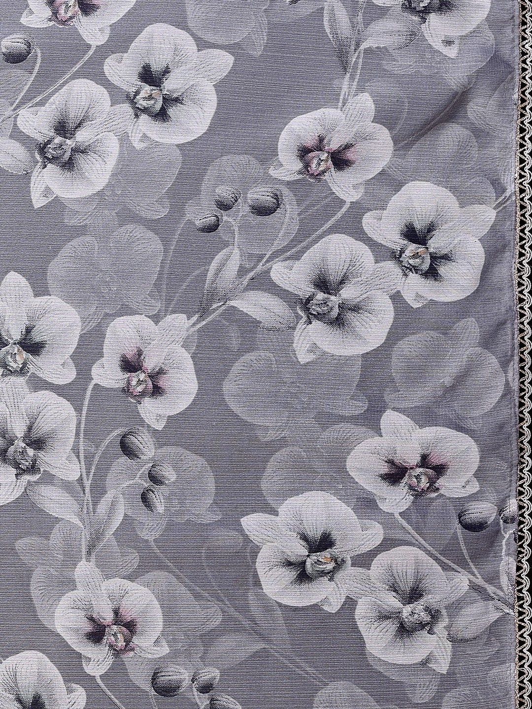 Elegant Gery Floral Printed Georgette Saree Enhanced With Delicate Lace Border Work - Image 4