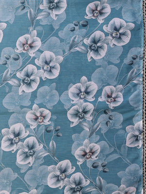 Elegant Sky Blue Floral Printed Georgette Saree Enhanced With Delicate Lace Border Work - Image 2