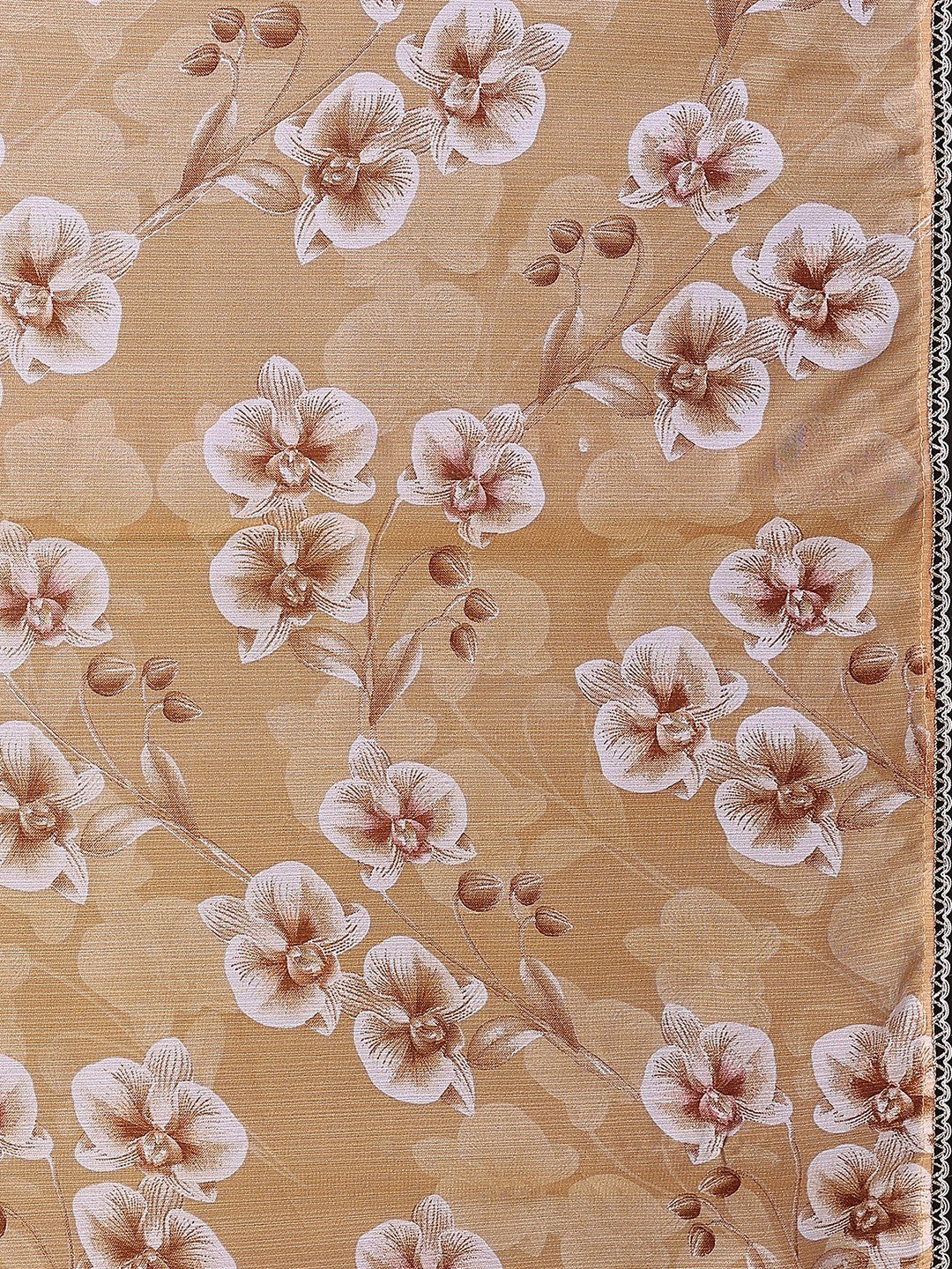 Elegant Mustard Floral Printed Georgette Saree Enhanced With Delicate Lace Border Work - Image 2