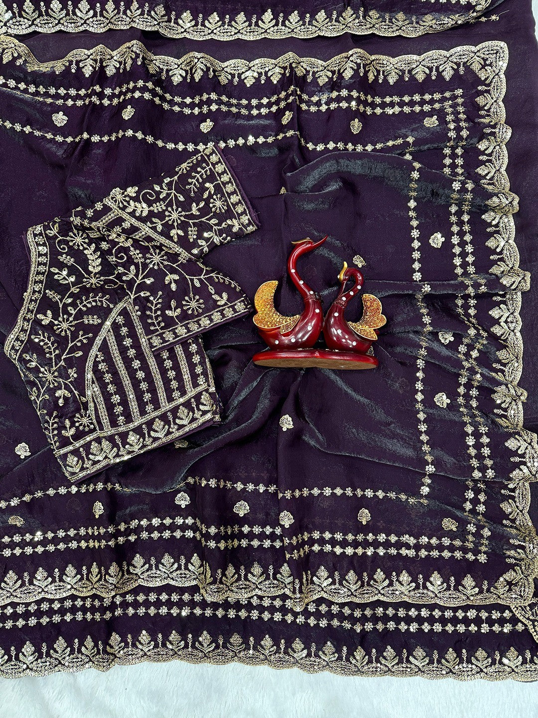 Peachmode Purple Space Silk Saree with Sequins Embroidery - Image 3