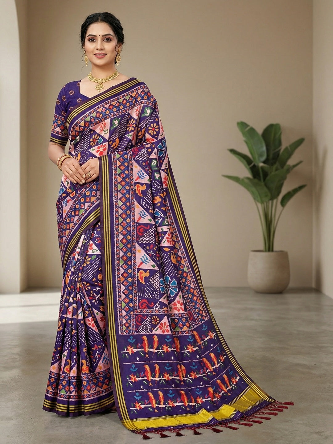 Blue Handloom Silk Saree with Ethnic Traditional Patola Pattern for Special Occasions - Image 1