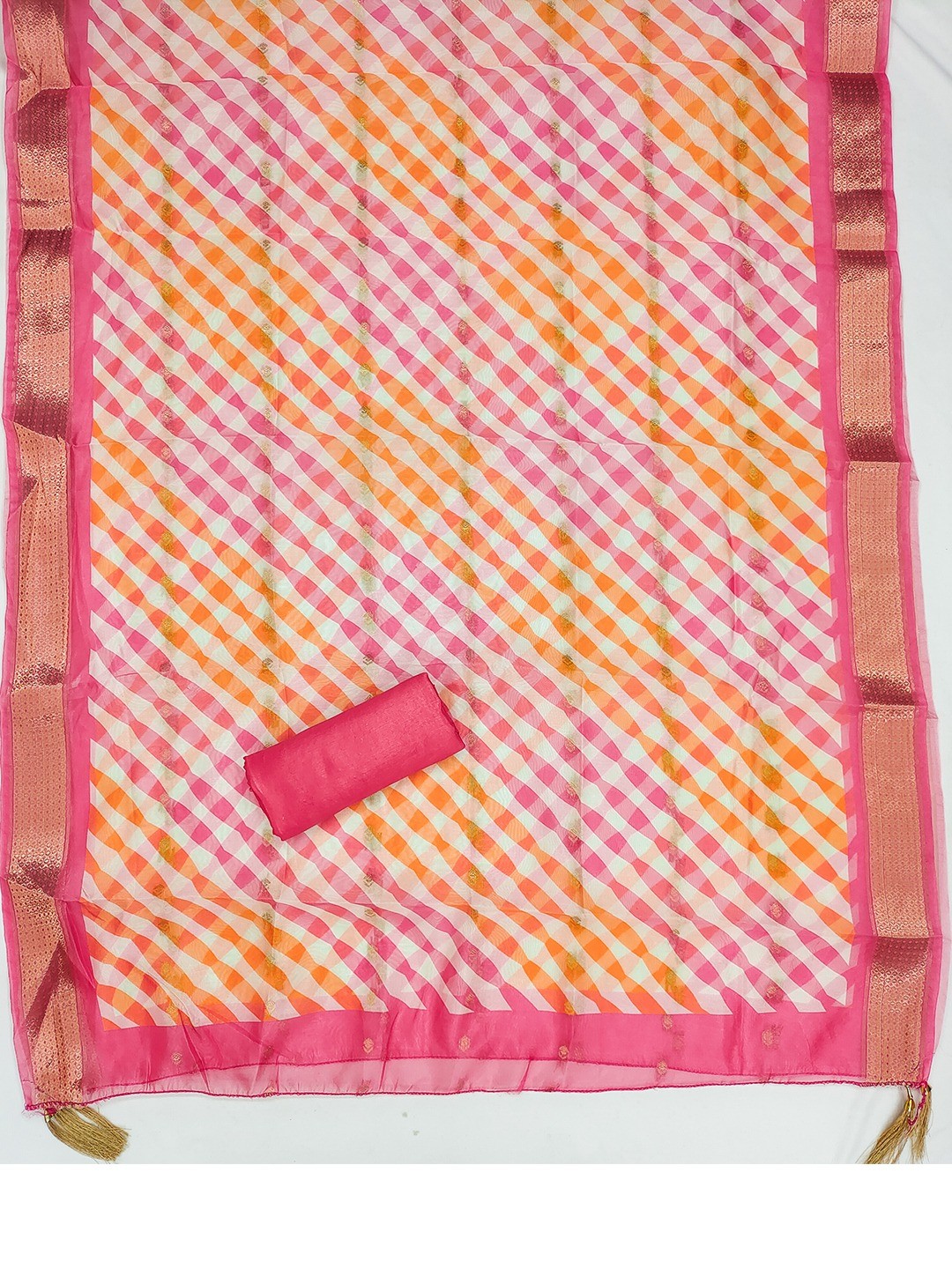 Elegant Cream & Pink Butti Weaving Chanderi Silk Dress Material With Cording Sequins Embroidery - Image 2