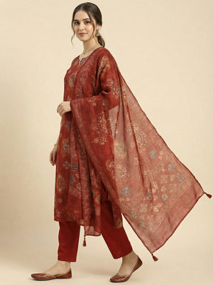 Red Floral Print Mul Chanderi Straight Fit Salwar Suit for Modern Ethnic Fashion - Image 2