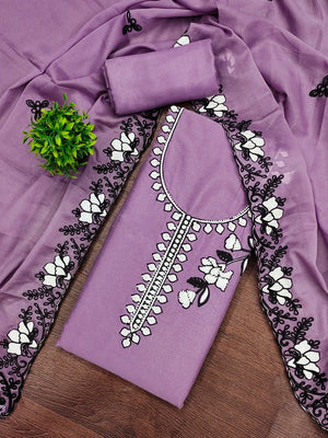 Purple Premium Star Georgette Dress Material Featuring Intricate Floral Embroidery - Image 1