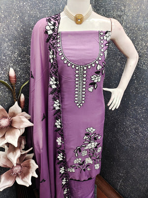 Purple Premium Star Georgette Dress Material Featuring Intricate Floral Embroidery - Image 2
