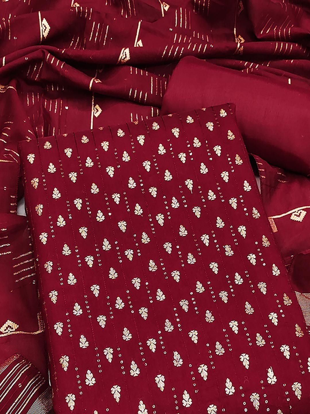 Maroon Zari Woven Chanderi Jacquard Fabric Dress Material for Graceful Ethnic Wear - Image 4