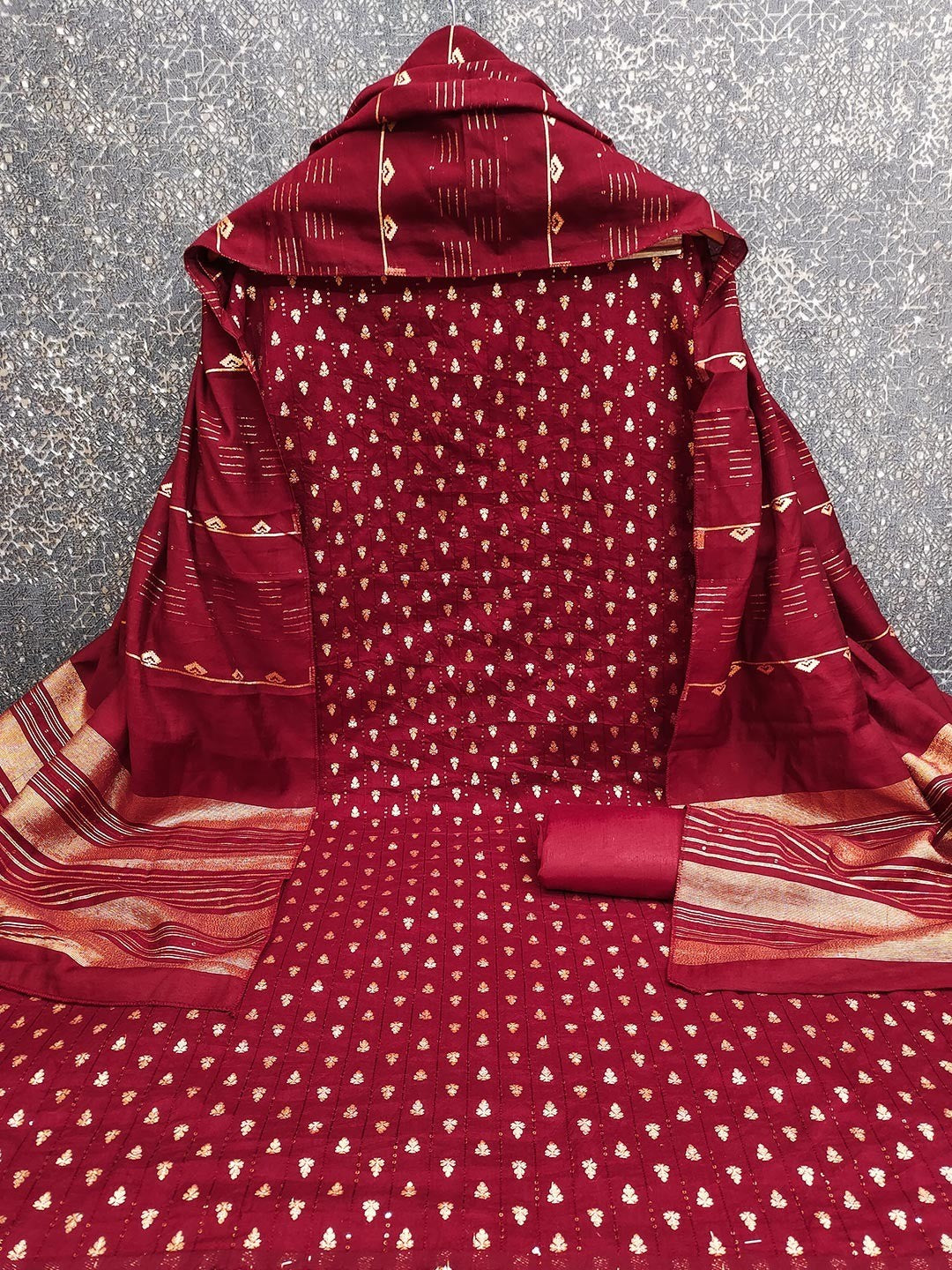 Maroon Zari Woven Chanderi Jacquard Fabric Dress Material for Graceful Ethnic Wear - Image 2