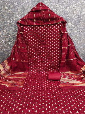 Maroon Zari Woven Chanderi Jacquard Fabric Dress Material for Graceful Ethnic Wear - Image 2