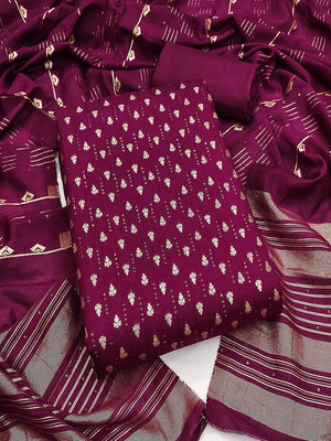 Purple Zari Woven Chanderi Jacquard Fabric Dress Material for Graceful Ethnic Wear - Image 1