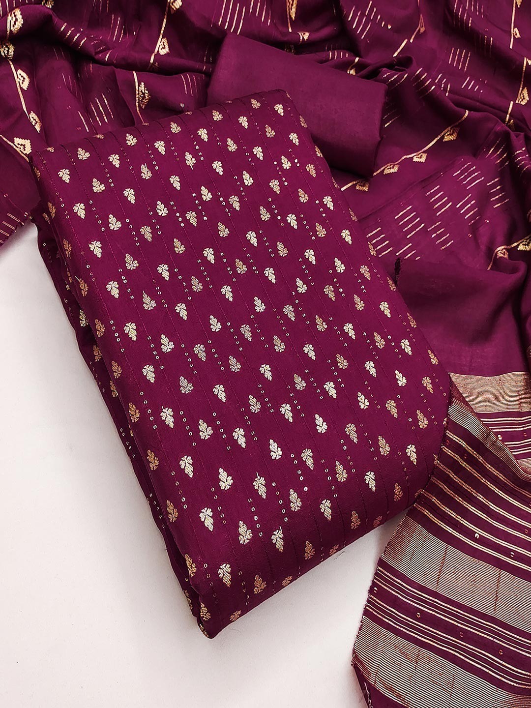 Purple Zari Woven Chanderi Jacquard Fabric Dress Material for Graceful Ethnic Wear - Image 3