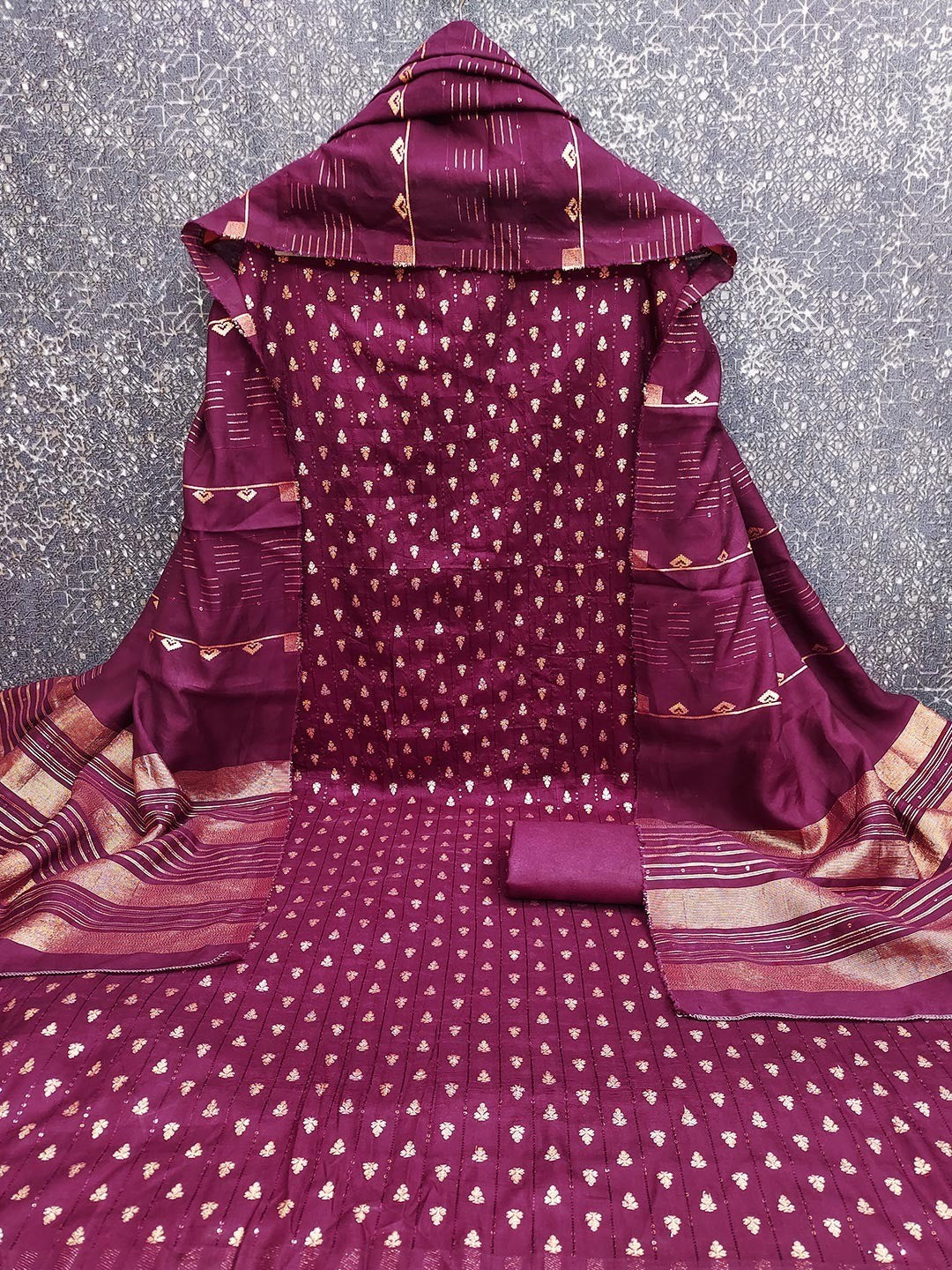 Purple Zari Woven Chanderi Jacquard Fabric Dress Material for Graceful Ethnic Wear - Image 4