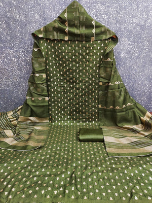 Green Zari Woven Chanderi Jacquard Fabric Dress Material for Graceful Ethnic Wear - Image 2