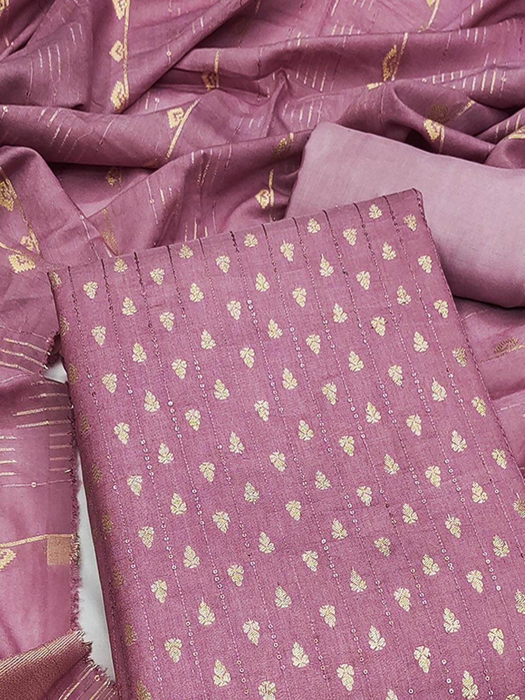 Pink Zari Woven Chanderi Jacquard Fabric Dress Material for Graceful Ethnic Wear - Image 5