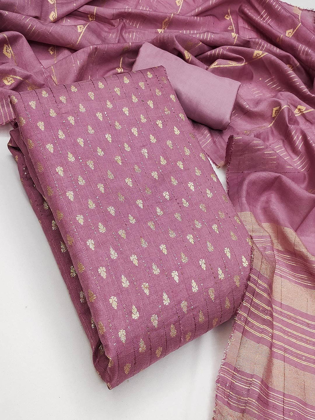Pink Zari Woven Chanderi Jacquard Fabric Dress Material for Graceful Ethnic Wear - Image 4