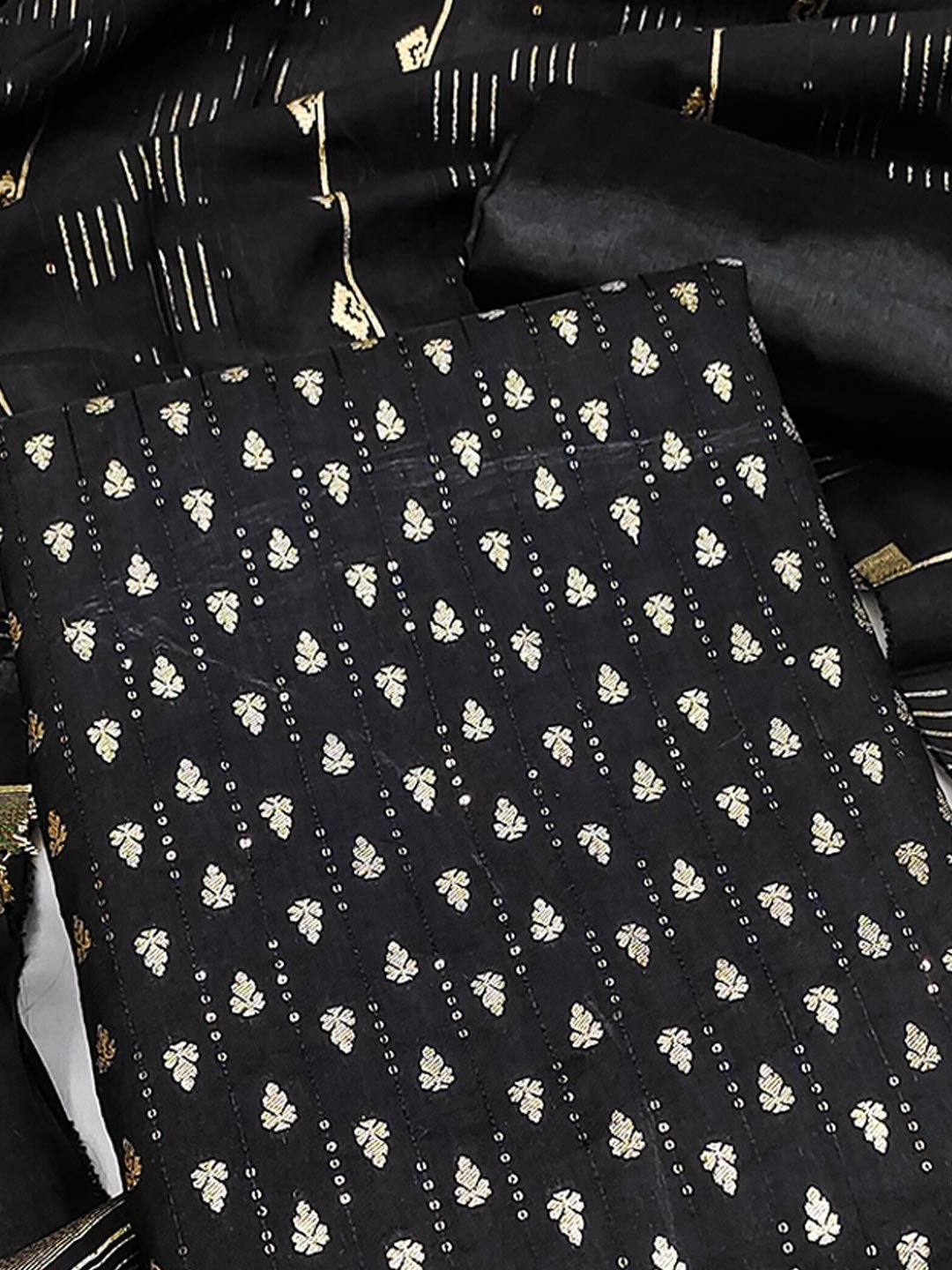 Black Zari Woven Chanderi Jacquard Fabric Dress Material for Graceful Ethnic Wear - Image 3