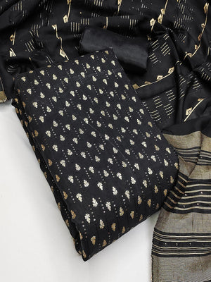 Black Zari Woven Chanderi Jacquard Fabric Dress Material for Graceful Ethnic Wear - Image 1