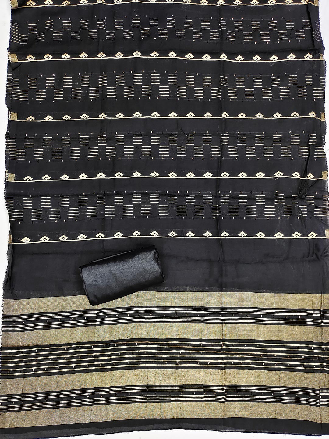 Black Zari Woven Chanderi Jacquard Fabric Dress Material for Graceful Ethnic Wear - Image 4
