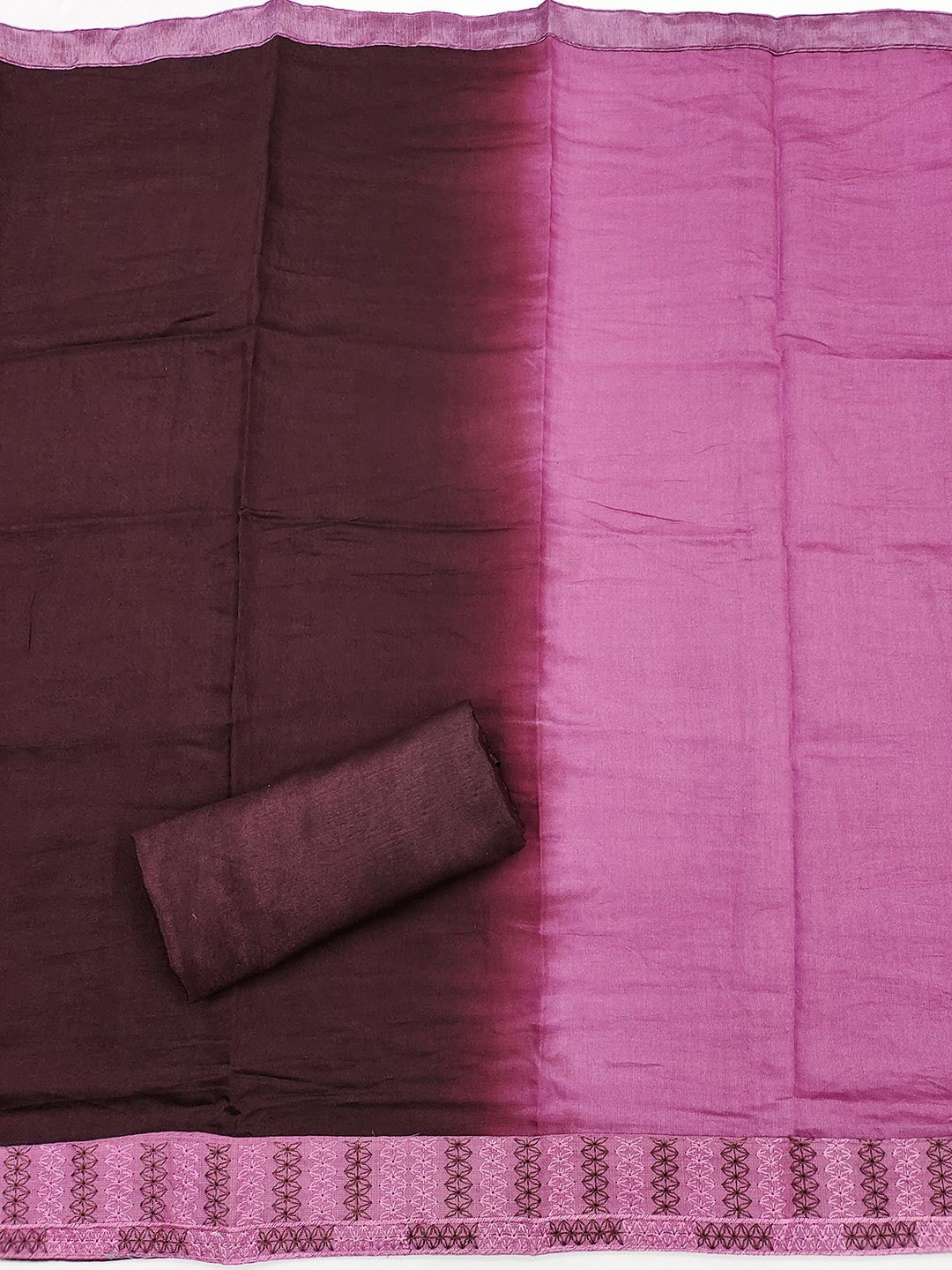 Pink Cotton Blend Dress Material with Intricate Embroidered Yoke and Ombre-Shaded Dupatta - Image 3