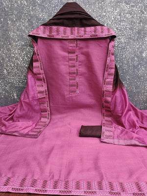 Pink Cotton Blend Dress Material with Intricate Embroidered Yoke and Ombre-Shaded Dupatta - Image 2
