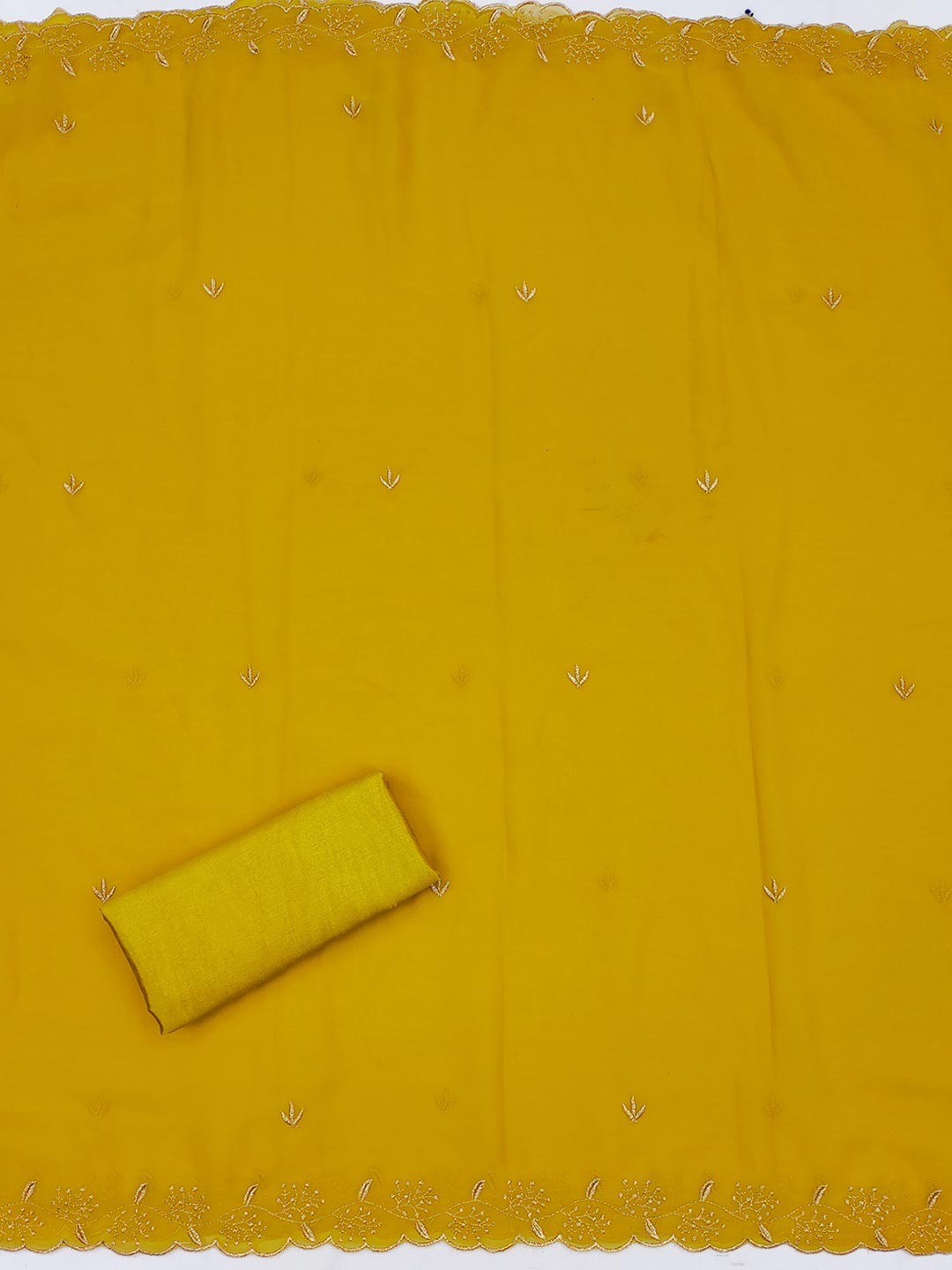 Mustard Designer Georgette Dress Material Adorned with Fine Golden Thread Embroidery - Image 3